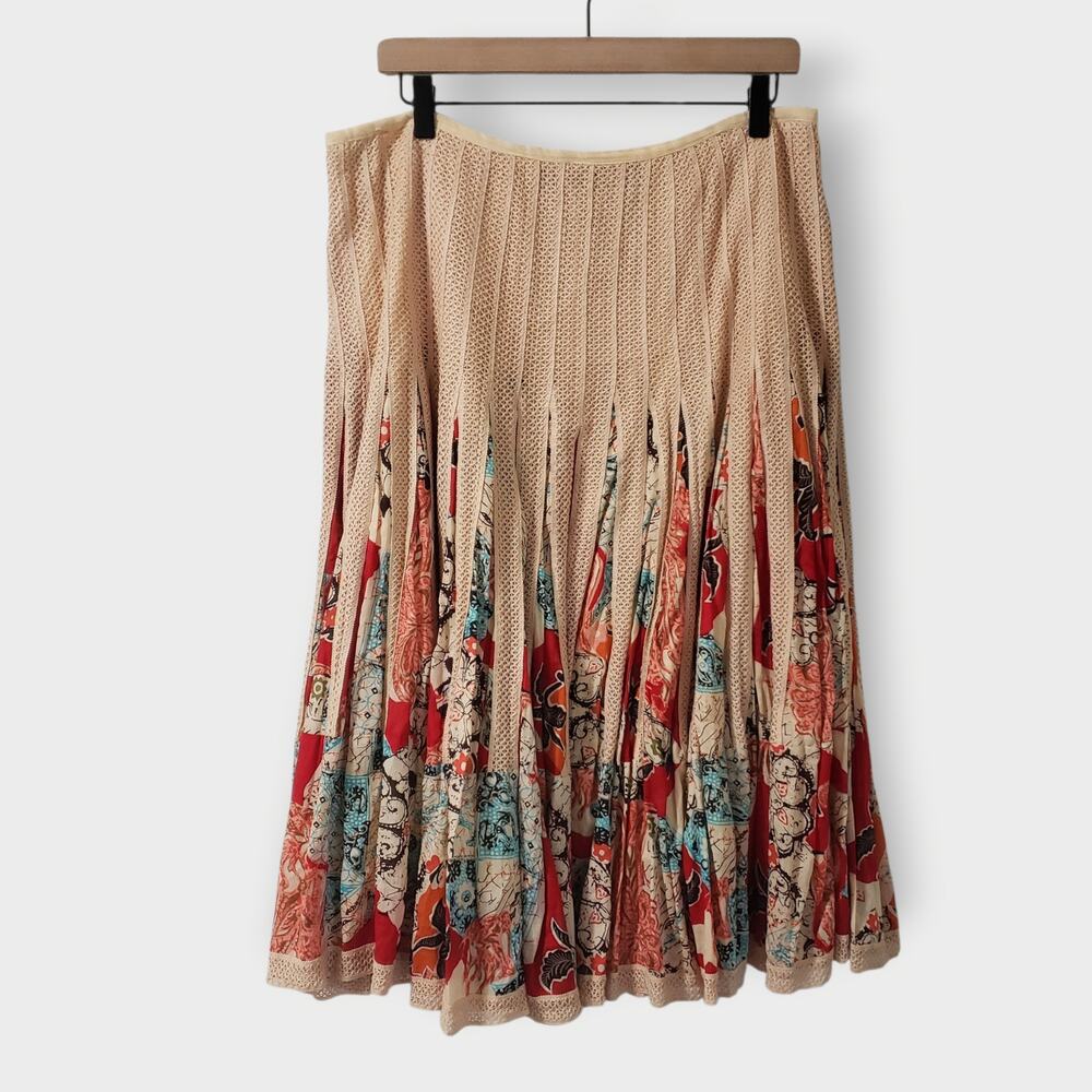 Floral Mesh Pleat Retro Rockabilly Swing Skirt Colorful Ashley Stewart Sz 14